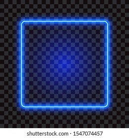 Blue neon square frame, sign on transparent background, vector illustration.