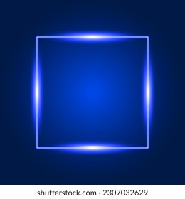 Blue neon square frame, sign on dark background, vector illustration.