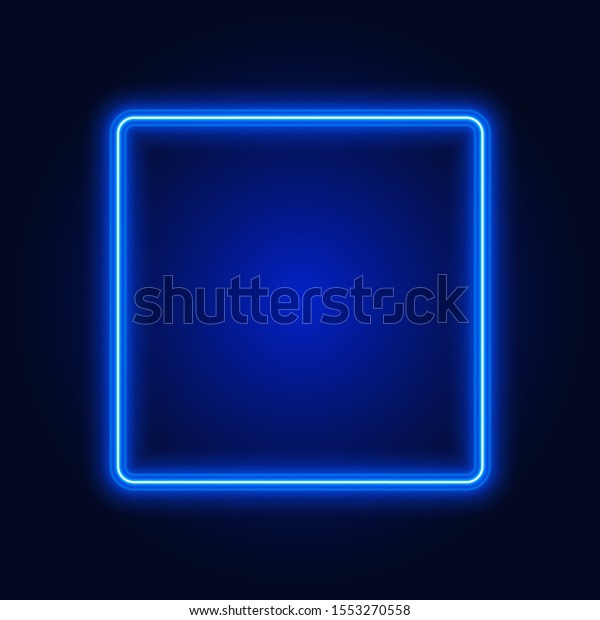 Blue neon square frame, sign on dark\
background, vector\
illustration.