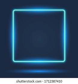 Blue Neon Square On Dark Background, Vector Illustration.