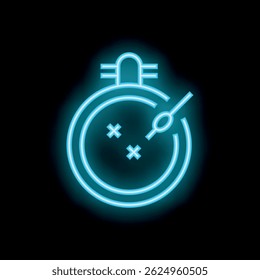 Blue neon stopwatch icon glowing against a dark background, representing time management and deadline concepts