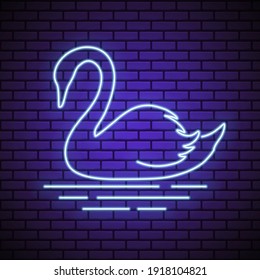 Blue  neon swan on break wall vector illustration
