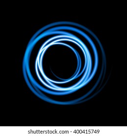 Blue neon swirl vector background. Electric symbol. Pointer to a black wall in a club, bar, casino or cafe. Design element for your logo, signboard, sign, flyer, ad, sign, poster, banner, etc. 