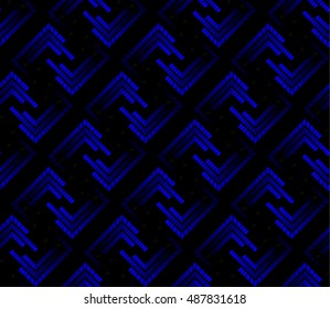Blue neon tech seamless pattern. Laser mark in the square form. The lights in gradation.