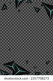 Vector transparente de fondo del triángulo de neón azul. Concepto de polígono oscuro. Plantilla de vértice de prisma. Tarjeta de gradiente negro Jet.