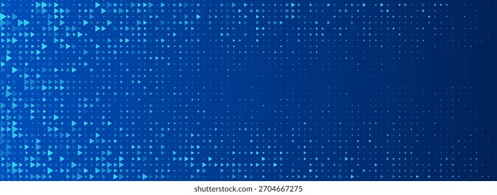 Textura de triángulo de neón azul. Fondo geométrico de flecha brillante. Fondo de pantalla de patrón de mosaico triangular Tech. Gradiente de semitono de flecha de desvanecimiento para folleto de negocios, póster de ciencia, Anuncio de atención médica. Eps10