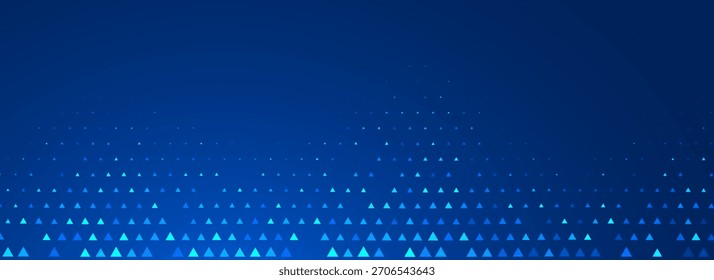 Textura de triángulo de neón azul. Fondo geométrico de flecha brillante. Fondo de pantalla de patrón de mosaico triangular Tech. Gradiente de semitono de flecha hacia arriba para Anuncio de atención médica, folleto de negocios, póster de ciencia. Vector