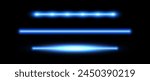 Blue neon tube lamp set. Glowing led light line beam collection. Bright luminous fluorescent bar stick lines. Shining cold color strip element pack to divide, separate, decorate. Vector illustration