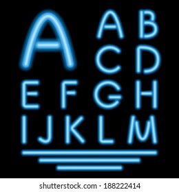 Blue Neon Tube Letters. Glowing Font. Vector