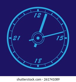Blue neon vector clock . Vector Illustration