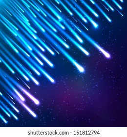 Blue neon vector falling down meteorites