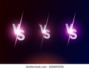 Blue neon versus logo vs letters for sports and fight competition. Battle vs match, game concept competitive vs. Vector illustration