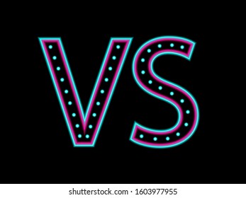 Blue Neon Versus Logo. VS Vector Letters Illustration. Competition Icon. Ggame concept competitive vs. Vs letters for sports and fight competition