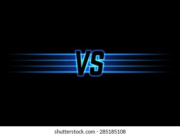 Blue Neon Versus Logo. VS Vector Letters Illustration. Competition Icon. Fight Symbol.