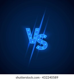 Blue neon versus logo vs letters for sports and fight competition. Battle vs match, game concept competitive vs. Vector illustration