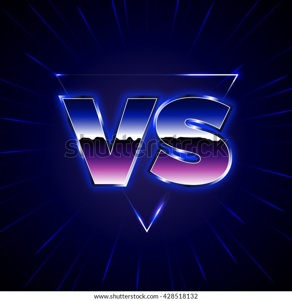 青のネオンとロゴ Vsベクター画像イラスト 競合アイコン 戦いの象徴 80年代スタイルのバトルポスター のベクター画像素材 ロイヤリティフリー