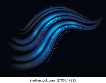 Blue neon wave. Sparkling dynamic light effect