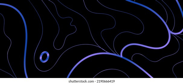 Blue Neon Wavy Lines Illustration On A Black Background. Abstract Luxury Wallpaper. Art Deco Pattern. Vector EPS 10