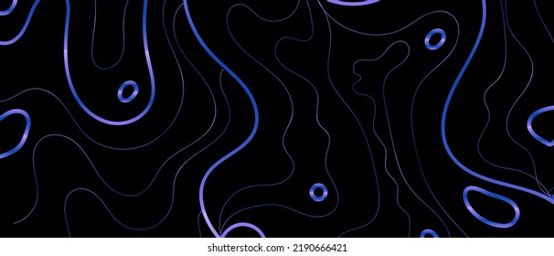 Blue Neon Wavy Lines Illustration On A Black Background. Abstract Luxury Wallpaper. Art Deco Pattern. Vector EPS 10