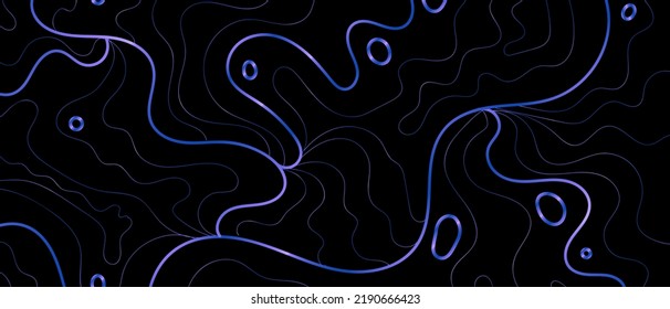 Blue Neon Wavy Lines Illustration On A Black Background. Abstract Luxury Wallpaper. Art Deco Pattern. Vector EPS 10