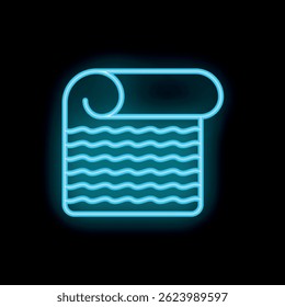 Blue neon yoga mat glowing on a black background, perfect for fitness and wellness concepts