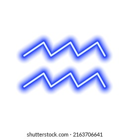 Blue neon zodiac sign Aquarius on white. Predictions, astrology, horoscope. Vector illustration
