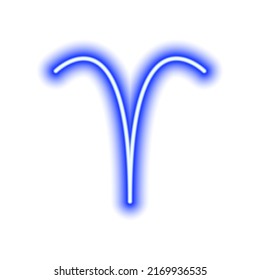 Blue neon zodiac sign Aries on white. Predictions, astrology, horoscope. Vector illustration