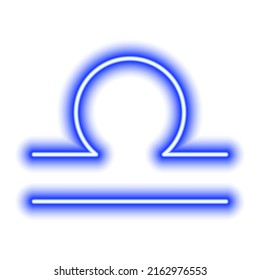 Blue neon zodiac sign Libra on white. Predictions, astrology, horoscope. Vector illustration