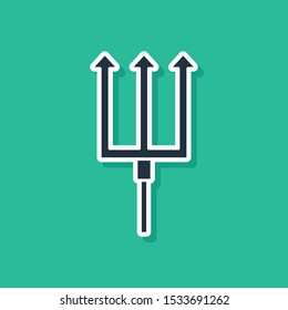 Blue Neptune Trident icon isolated on green background.  Vector Illustration