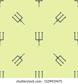 Blue Neptune Trident icon isolated seamless pattern on yellow background.  Vector Illustration