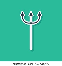 Blue Neptune Trident icon isolated on green background.  Vector Illustration