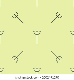 Blue Neptune Trident icon isolated seamless pattern on yellow background.  Vector Illustration