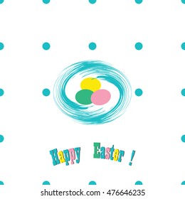Blue nest colored eggs Happy Easter lettering creative abstract modern vector flat style minimalism light background