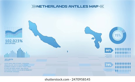 Blue Netherlands Antilles Map with States, Political Netherlands Antilles infographic map vector illustration