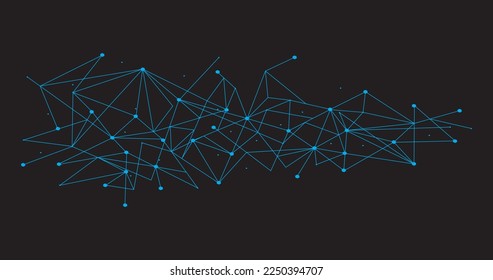 Blaues Netzwerk. Abstrakte Verbindung auf schwarzem Hintergrund. Netzwerk-Technologie-Hintergrund mit Punkten und Linien für Desktop. Ai-Hintergrund. Modernes abstraktes Konzept. Zeilenhintergrund, Netztechnologie