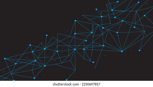 Blue network. Abstract connection on black background. Network technology background with dots and lines for desktop. Ai background. Modern abstract concept. Line background, network technology
