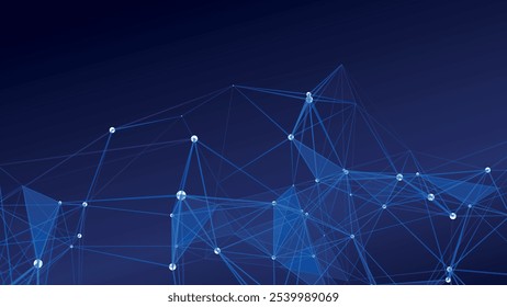 Estrutura de conexão de rede azul. Fundo digital vetorial com pontos e linhas. Visualização de Big Data.