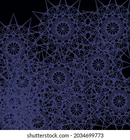 Blue Network Folk Darkness Dark Ice Vintage Luxury Background. Messy Pattern Calm Black Mystery Textile Cold Shapes Ornament. Chaotic Mandala Print Indigo Lace Ornamental Stars Night Background.