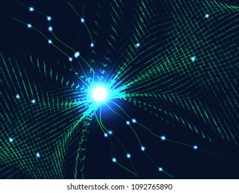 Blue  network from lines and particles background. Vector background.