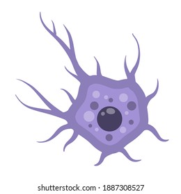 Blue neuron cell. Brain activity and dendrites. Membrane and the nucleus.