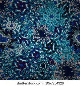 Blue, neutral, black, gray and violet on colors. Vector - stock. Doodles cute pattern. Nice background. Seamless Beautiful fabric pattern.