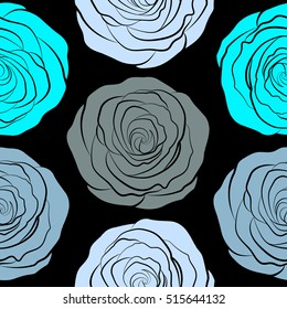 Blue and neutral roses for fabric or embroidery.
