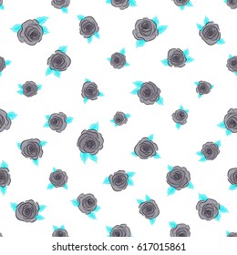 Blue and neutral vector roses petals on a white background.