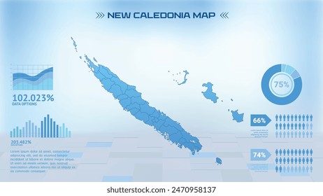 Blue New Caledonia Map with States, Political New Caledonia infographic map vector illustration