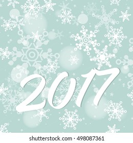 blue new year 2017 with falling snow, greeting concept