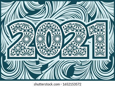 Blue New Year 2021 background. Template cover of business diary, brochure design, card, banner. Vector illustration