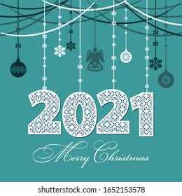 Blue New Year 2021 background. Template cover of business diary, brochure design, card, banner. Vector illustration