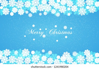 Blue New Year background with white snowflakes. Snowfall. For Christmas design