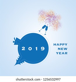 Blue New Year Card Background Design - 2019
