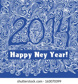blue new year card with frozen pattern 